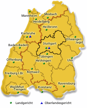 Gerichtskarte Baden-Württemberg